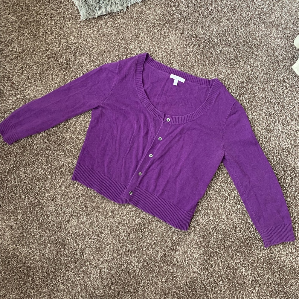 Purple 3/4 Sleeve Dress Cardigan